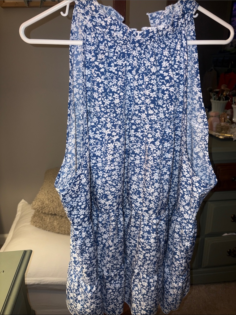 Blue Floral Sleeveless Blouse - Women's Top
